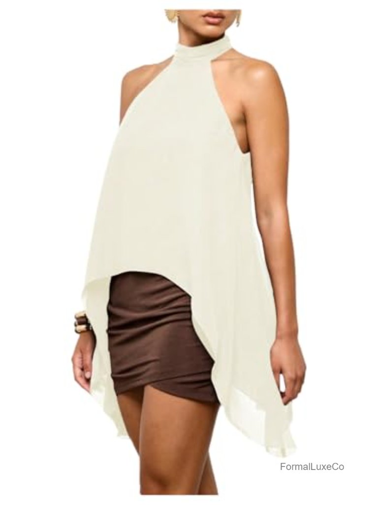 Women's Halter Neck Tank Top Asymmetrical Flowing Blouse Loose Fit Sleeveless